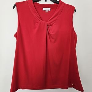 Calvin Klein Red Sleevless Collar Knot Top. Size L